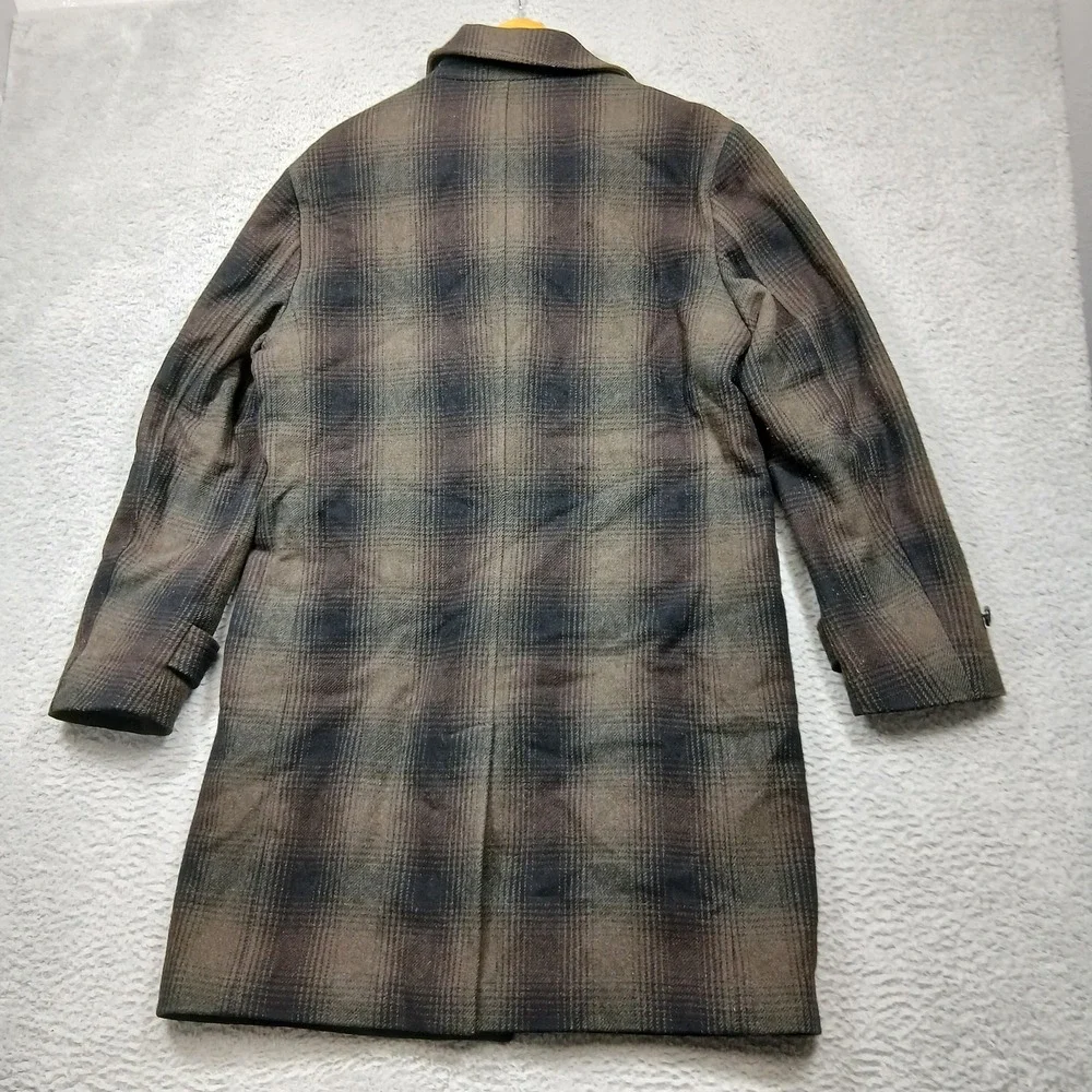 Banana Republic Coat Mens Medium Brown‎ Plaid Wool Blend Topcoat Italian Fabric